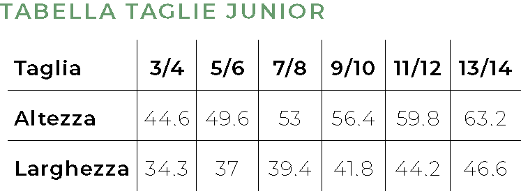 Tabella taglie Junior